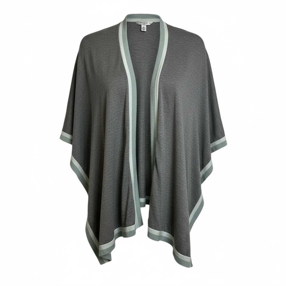 Chicos Womens Grey Cashmere Blend Ruana Poncho Sweater‎ Mint Stripe S/M